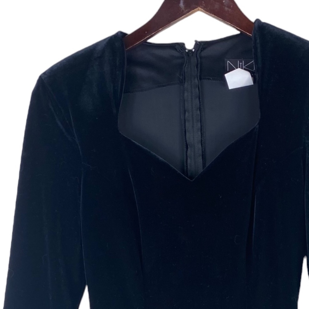 Vtg 90s Y2K Niki Livas Dress Sz 4 Small Velour Velvet Black Evening Cocktail - Picture 2 of 4